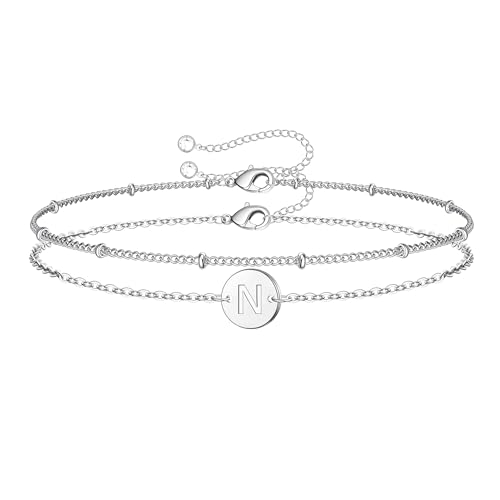 SLOONG Armband Damen Gold Silber, 18K Gold Vergoldet Armband mit Buchstaben Personalisiert Armbänder Verstellbares Armkette Schmuck Geschenke für Frauen Mädchen Kinder