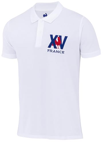 XV de France Rugby Polo Shirt - FFR Official Collection - French Rugby Team, white, S