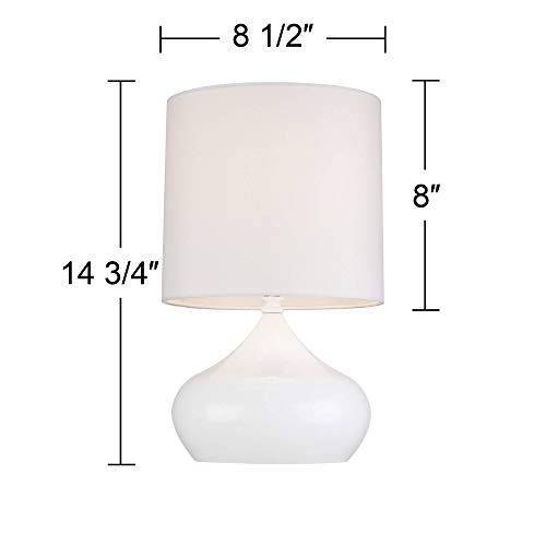 360 Lighting Mid Century Modern Contemporary Style Small Accent Table Lamps 14 3/4" High Set Of 2 Steel Droplet White Drum Shade Decor For Bedroom House Bedside Nightstand Home Office #TOP5