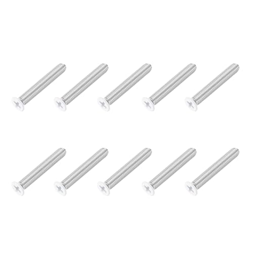sourcing map M6 x 40mm Flat Countersunk Head Machine Screws 304 Stainless Steel Full Thread Phillips Drive Cross Screw for Furniture Connection Electrical Appliances (White, Pack of 10)