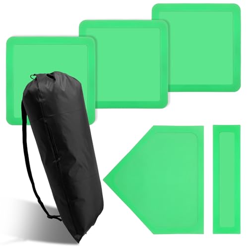 Xaajooio 5 Pcs Green Rubber Base Set, Throw Down Baseball Bases with Home Plate and Pitching Rubber, Complete with Storage Bag for Backyard Practice, Suitable for Baseball Softball Kickball