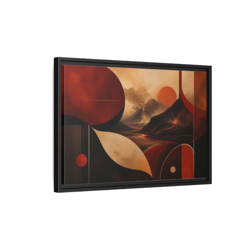 Tableau abstrait nature volcan noir et orange 60x40 cm cadre 3cm