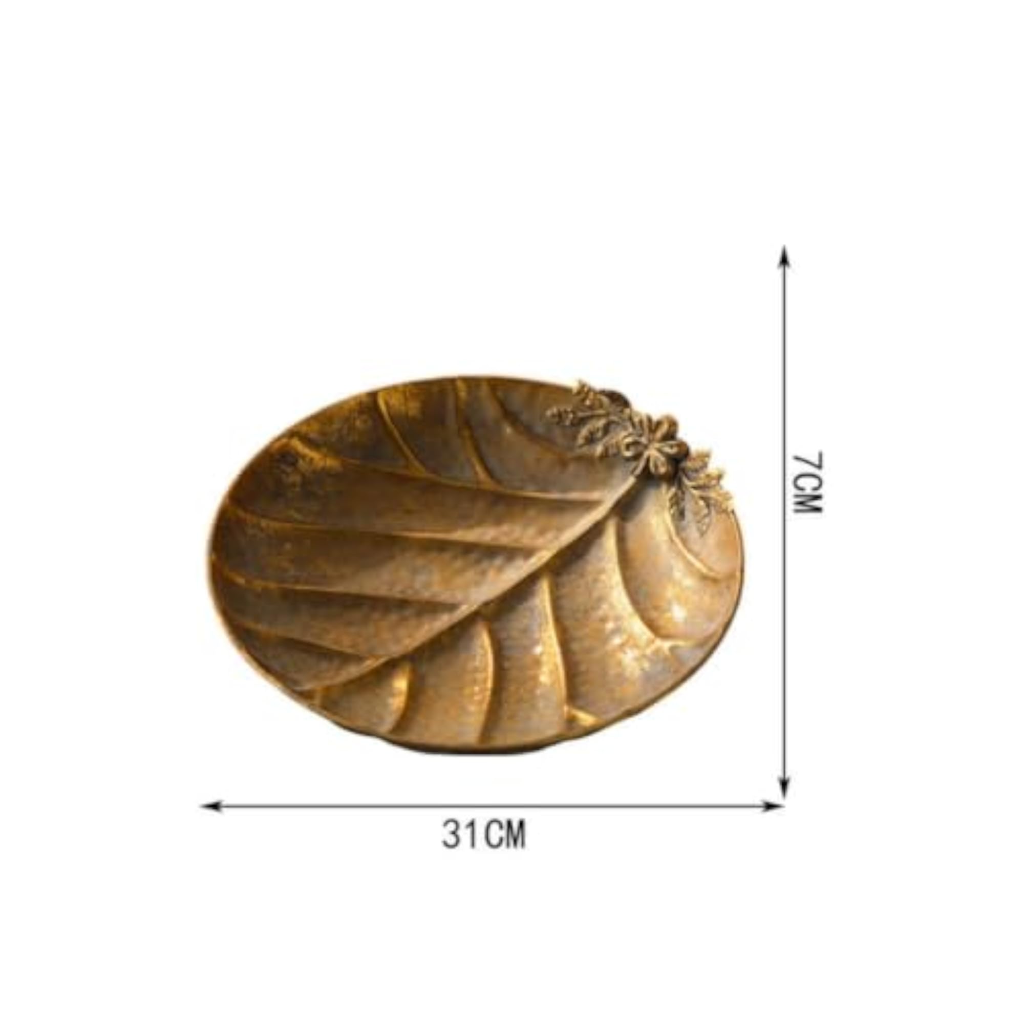 Vintage-Inspired Metal Tray with Leaf Pattern, Oval Design