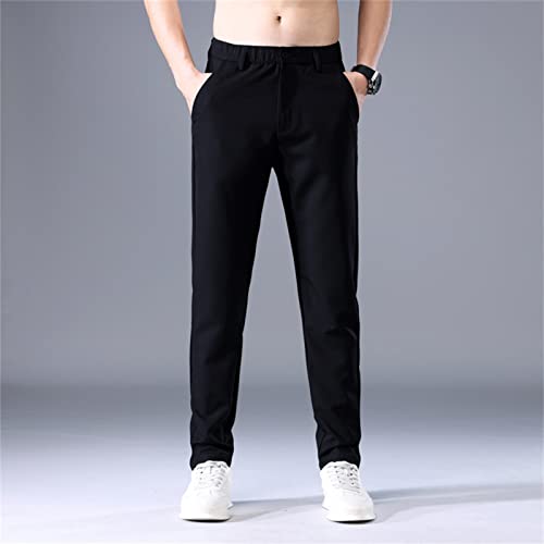 Men's Elastic Business Straight Casual Trousers Relaxed Classic Fit Flat Front Pants Zip Fly Pull-on Pant2
