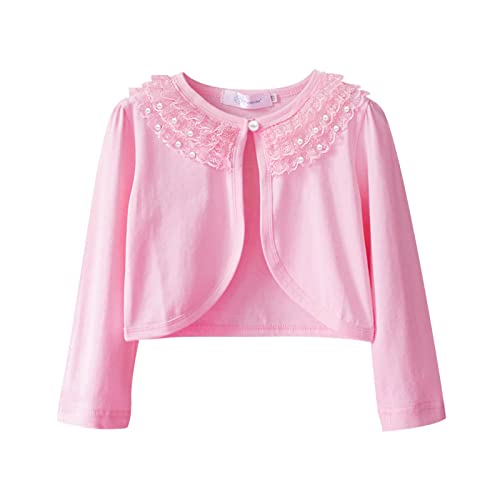 Image of Acecharming Girls' Shrug Sweaters Long Sleeve Lace Bolero Cardigan Shrug Button Closure Bolero Dress Cover Up for 2-10 Years