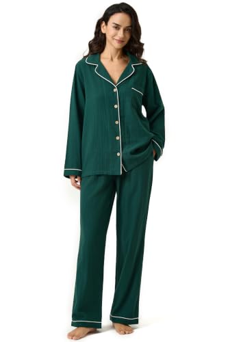 Image of BESTOUCH Womens Pajama Sets: 100% Cotton Muslin Linen Feel | Button Soft Comfy Breathable Classic Sleep Pjs 2 Piece