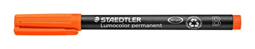 STAEDTLER permanent Marker Lumocolor, orange, Keilspitze ca. 1,0 - 2,5 mm, wisch- und wasserfest, Made in Germany, lange Lebensdauer, 10 orange Universalstifte im Kartonetui, 314-4
