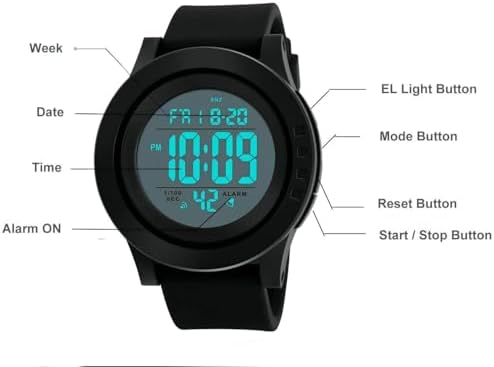 LYMFHCH Men's Digital Sports Watch LED Screen Large Face Electronics Military Watches for Men Waterproof Alarm Stopwatch Back Light Outdoor Army Watch