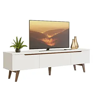 Madesa TV Stand with 2 Doors 1 Drawer, for TVs up to 75 Inches, Wood, 180 W x 50 H x 40 D Cm - White