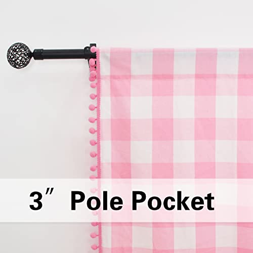 Eurzaar Buffalo Check Curtains With Pom-Poms Pink 84 Inches Gingham Plaid Living Room Drapes Bedroom Window Curtain Panels Cotton Kitchen Vintage Farmhouse Decor 2 Panels Rod Pocket 52"X84" #TOP2