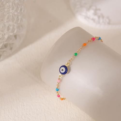 Gold Evil Eye Bracelets for Women, 14k Gold Plated Evil Eye Bracelet Dainty Gold Charm Bracelet Non Tarnish Cute Charms Bracelets for Women Trendy Waterproof Fashion Jewelry3