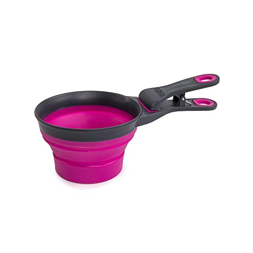 Dexas Pets Collapsible KlipScoop Collapsible Dry Dog Food Scoop and Dog Food Bag Clip, 2 Cup Capacity, Fuchsia