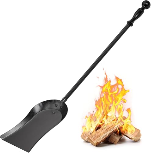Amagabeli 32'(81cm) Kamin Ascheschaufel Schwerer Stahl Kamin Schaufel Asche Schaufel Gärtner Schaufel Einzelkamin Werkzeug Feuerstelle Lagerfeuer Innen und Außen Schwarz Kohleschaufel für Holzofen
