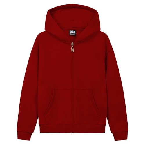 QBK Kids Brushed Fleece Zip-Up Hooded Sweatshirt Hoodie for Boys or Girls 3-14 Years