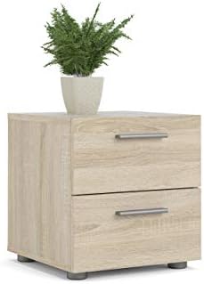 Tvilum, 2 Drawer Nightstand for Bedroom, Modern Silver Drawer Handles, Contemporary, Oak