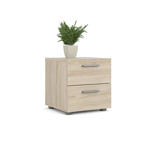 Image of Tvilum, 2 Drawer Nightstand for Bedroom, Modern Silver Drawer Handles, Contemporary, Oak