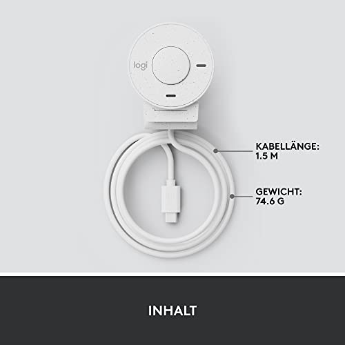 Logitech Brio 300 Full HD-Webcam mit Sichtschutz, Mikrofon mit Rauschunterdrückung, USB-C, Zertifiziert für Zoom, Microsoft Teams, Google Meet, Streaming, Automatische Lichtkorrektur - Weiß