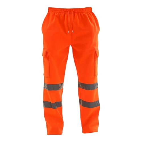 Pantalon de travail haute visibilité pour homme avec bandes réfléchissantes, taille élastique, pantalon de sécurité avec poches cargo pour la...