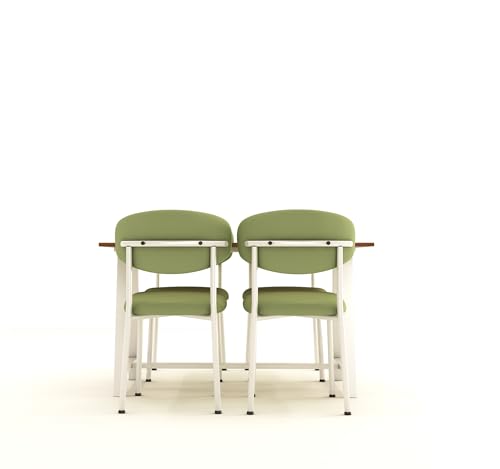Image of Metal Frame Dining Table 4 Seater | Four Seater Dinning Table with 4 Upholstered Dining Chairs | Engineered Wood Table Top & Metal Legs | Non Scratchable Powder Coated Frame | Green