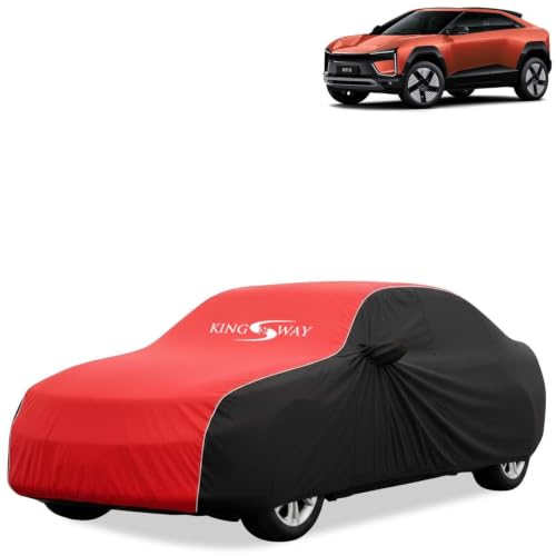 Image of KINGSWAY Super Waterproof Car Cover Only with Mahindra BE 6 (Year 2025 Onwards - All Model) | Mirror and Antenna Pockets | All Weather Car Body Cover with Silver Piping | Black Red