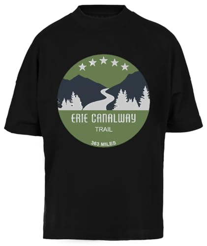 T-shirt Erie Canalway Trail baggy oversize noir avec tissu lourd ultra résistant