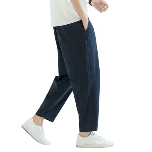 Pantalon en lin style chinois de qualité supérieure avec coupe droite ample