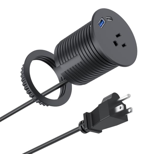 Pasa cables de escritorio de 2.5 pulgadas con 1 toma AC y 20W USB C para hogar y oficina miniatura 1