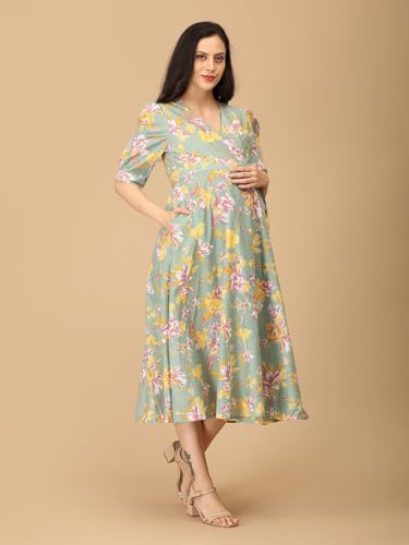 Image of The Mom Store Maternity and Nursing Wrap Dress for New Mom | Pre and Post Pregnancy Wear for Womens | Trendy Stylish Printed Friendly Dresses for Women | Comfortable