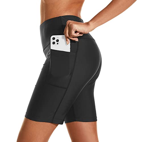 Image of HODOSPORTS Women's 3'' /5'' /7'' /9'' /12'' Swim Board Shorts UPF50+ High Waisted Quick Dry Swimsuit Bottoms with Pockets Liner