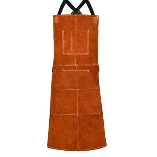 AYJUUFO Leather Welding Apron Heavy-Duty Heat-Resistant Apron with 6 Tool Pockets 37.8" x 26"