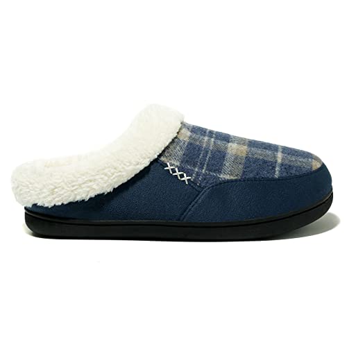 Image of NewDenBer Men's Warm Memory Foam Suede Plush Fleece Lined Slip on Indoor Outdoor Clog House Slippers