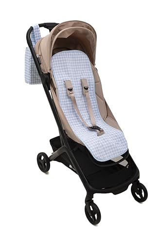 Mi Bollito - Colchoneta silla de paseo universal - Estilo Vichy acolchada y transpirable - 100% algodón - Compatible con todos los carros de bebé - Fabricado en España. (Azul)