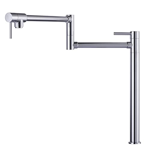 WOWOW Pot Filler Deck Mounted - Solid Brass Pot Filler Faucet Polished Chrome Kitchen Stove Faucet with Double Joint Swing Arm (Modern Style)