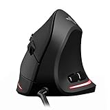 AFUNTA Ratón vertical con cable USB ergonómico óptic Ratones ópticos de alta precisión, sensibilidad ajustable (1200/1600/2400/3200 DPI) para PC, computadora de escritorio, computadora portátil-Negro