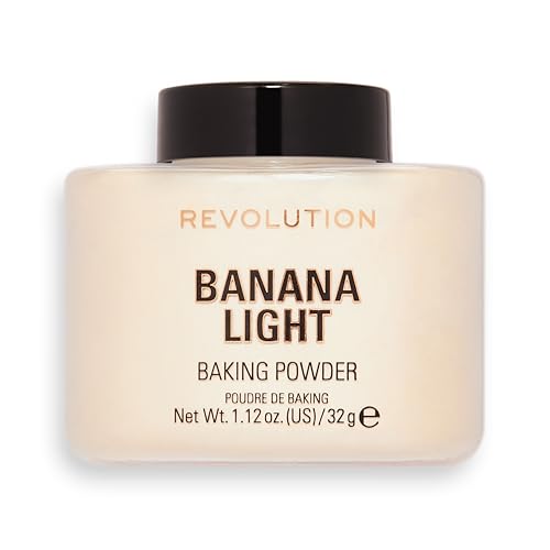 Revolution Beauty London, Loose Baking Powder, Prolongs Makeup Wear, Brightening Setting Powder, For Light Skin Tones, Banana Light, 32g