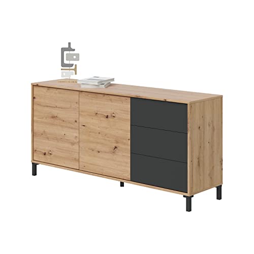 Mobelcenter, Mueble Aparador Brooklyn, Aparador Moderno, Aparador Roble Nodi y Gris Antracita, Medidas: Alto: 74 cm x Ancho: 154 cm x Fondo: 41 cm (1345)