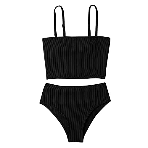 Lnmuld Sexy Swimsuit For Women Womens Summer Large Beach Solid Fashion Bikini Suit Two Piece Swimsuit Black #TOP2