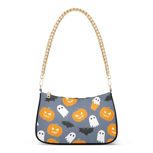 Halloween Pumpkin Ghost Shoulder Bag for Women, Handbag with Chain Strap, Soft Purse Tote Bag for Ladies