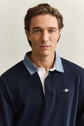 Gant Herren Reg Chambray Heavy Rugger T-Shirt, Evening Blue, XXL EU – Ansicht 3