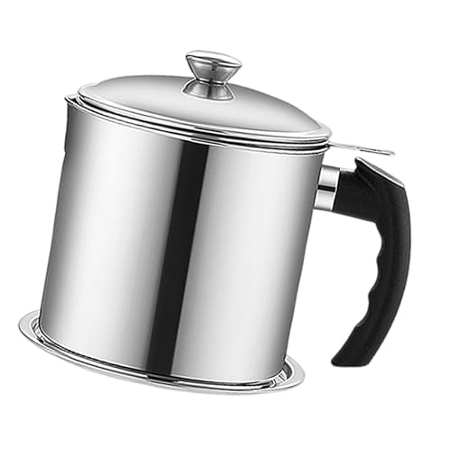LAIOUSN Recipiente de aceite de cocina con colador, recipiente de grasa de cocina de acero inoxidable de gran capacidad para freír carne, tarro para freír carne