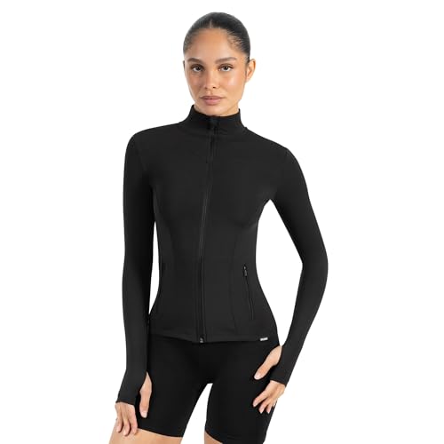 SMILODOX Sportjacke Damen Kenna Laufjacke mit Stehkragen Sport Oberteil mit tailliertem Schnitt & Daumenlöchern Körperbetonte Sportjacke Fitness Oberteil ideal für Freizeit Sport Laufen & Yoga