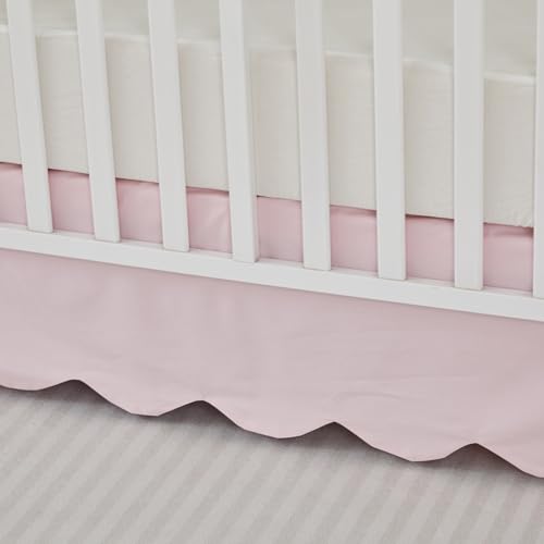 Image of Brandream Scallop Edge Cotton Crib Skirt, Baby Boy, Baby Girl, Gender Neutral Crib Skirt Toddler Bedskirt Farmhouse Chic Nursery Crib Bed Skirt, Boho Bohemian Solid Pink