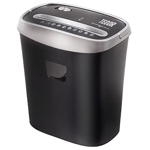 TECOR TR-508X 8-Sheet Cross-Cut Paper Shredder Feeder Width 200mm - 15L Large Removable Bin Capacity Paper and Credit Cards - for Home/Office Use - Black