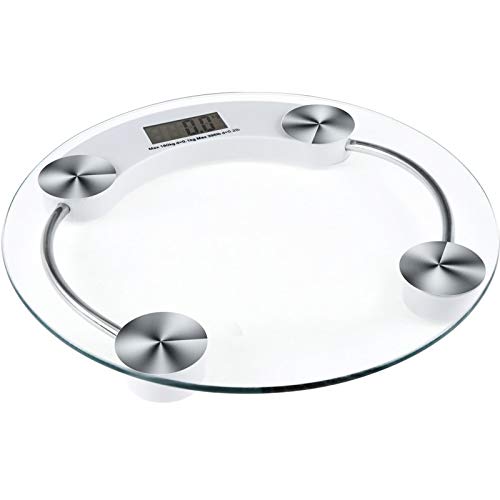 Digital Scale 180kg body weighing scale LCD digital bathroom scale round glass scale (Color : White)-image-16