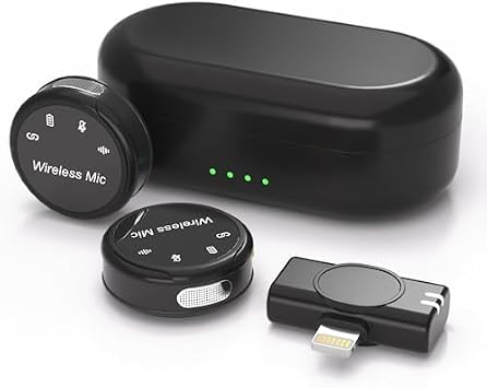 Wireless Lavalier Microphone with Noise Cancelling, Mic for Android, Wireless mics for Video Recording Interview Podcast Vlog, Mini Microphone for YouTube Tiktok, 60H Battery Life Lightning