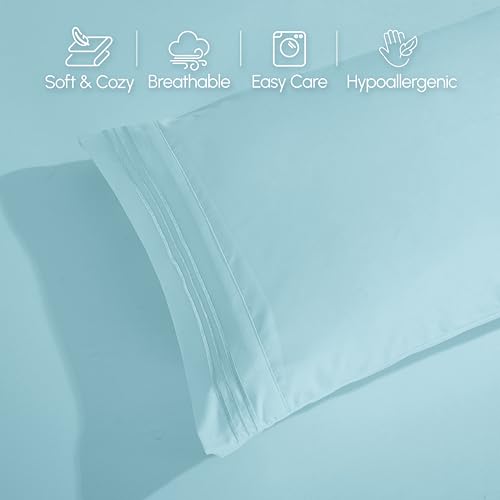 Elegant Comfort Luxurious 1500 Premium Hotel Quality Microfiber 4-Piece Sheet Set, 18-24 Inches Deep - Extra Deep Pocket Sheets - Ultra Soft 4PC Deep Pocket Sheets, King, Aqua Blue