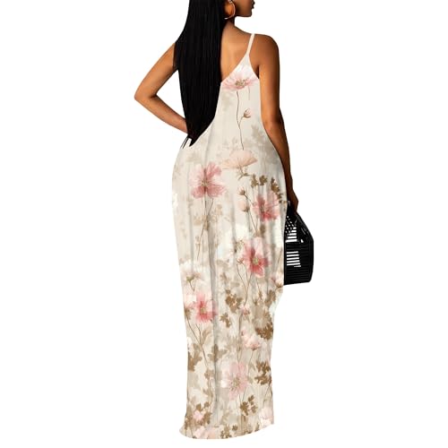 Image of SUZONANA Women's Plus Size Summer Dresses Spaghetti Print Maxi Dresses Long Loose Sundresses