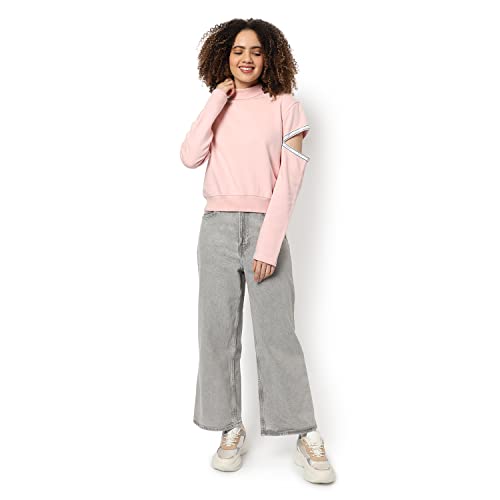Image of Campus Sutra Women's Cotton High Neck Sweatshirt