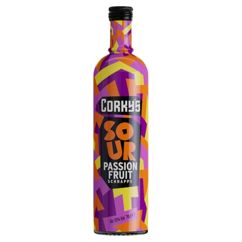 Corky's Sour Passion Fruit 70cl | Shots | 15% ABV |Sour Passion Fruit Liqueur | Vodka Schnapps | Party Shots, Cocktail Ingredient, Pre Drinks, Alcohol | Spirits | Flavoured Vodka