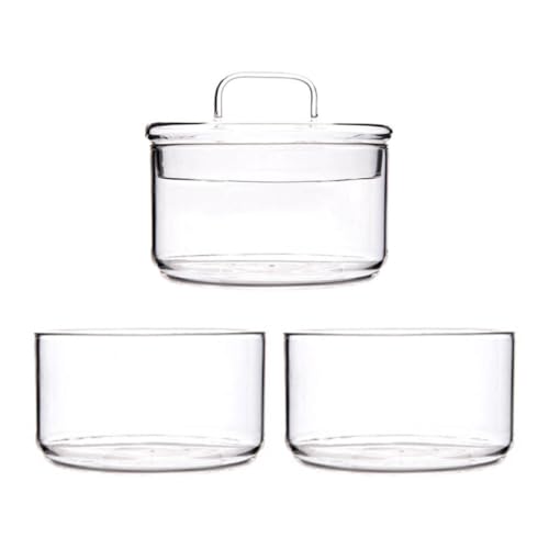 CHICAMPERA Ensaladera Apilable de Vidrio Transparente Tapa, Set de 3 Recipientes para Mantener la Comida, Frutero Multifuncional para Almacenamiento en Cocina y Nevera